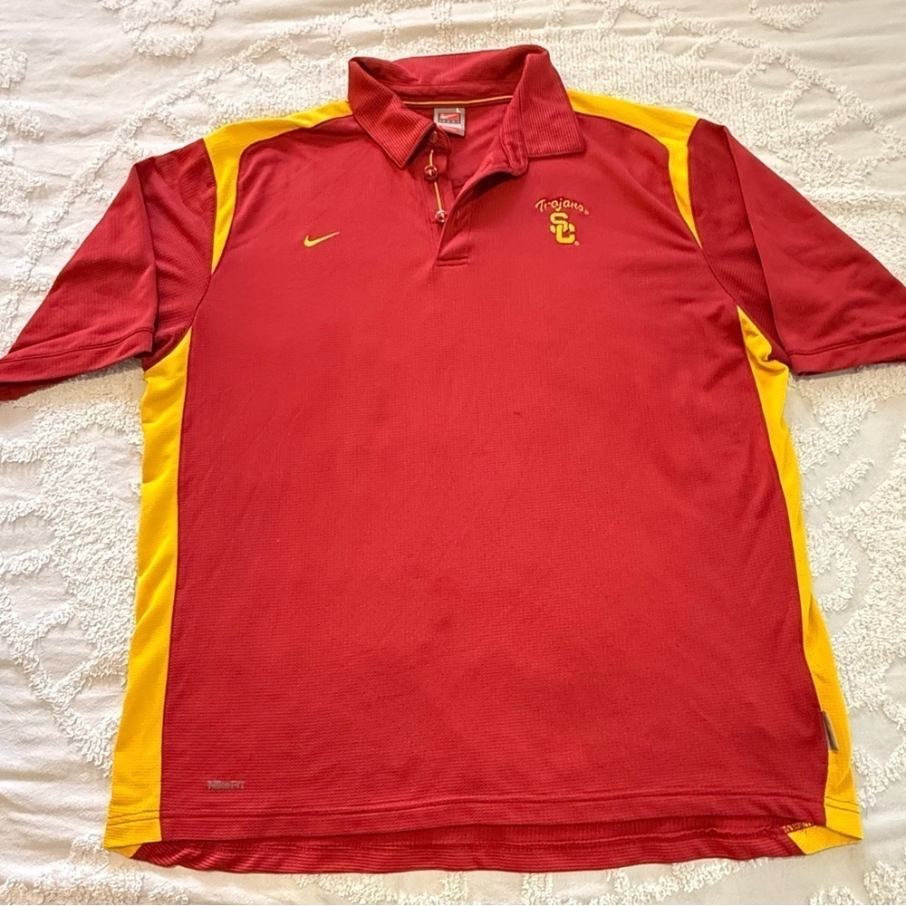 Nike Men's Red and Yellow Polo Shirt SC Trojans